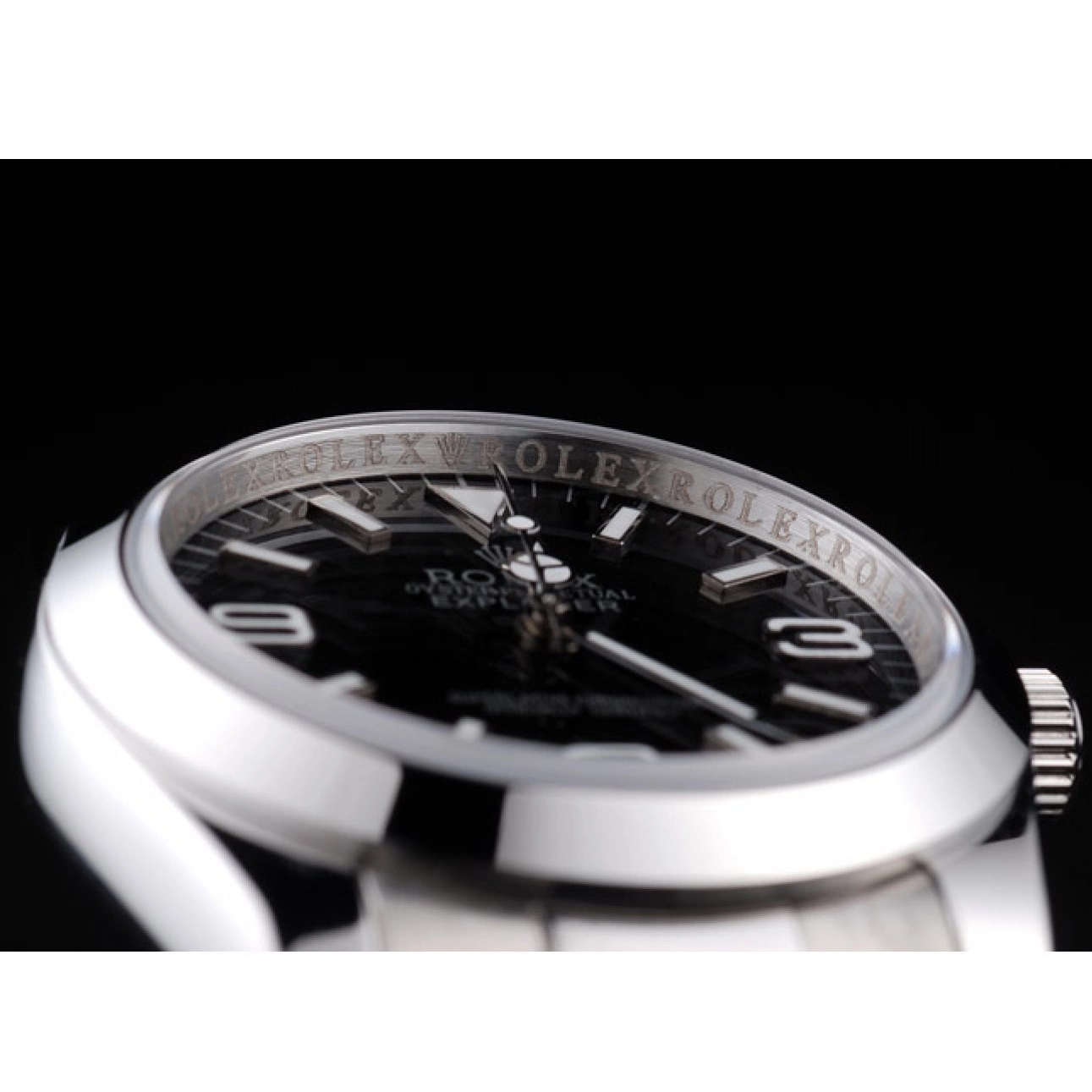 Aaa replica watch 98087 Rolex Explorer Polished Dial Steel Black Stainless 0511